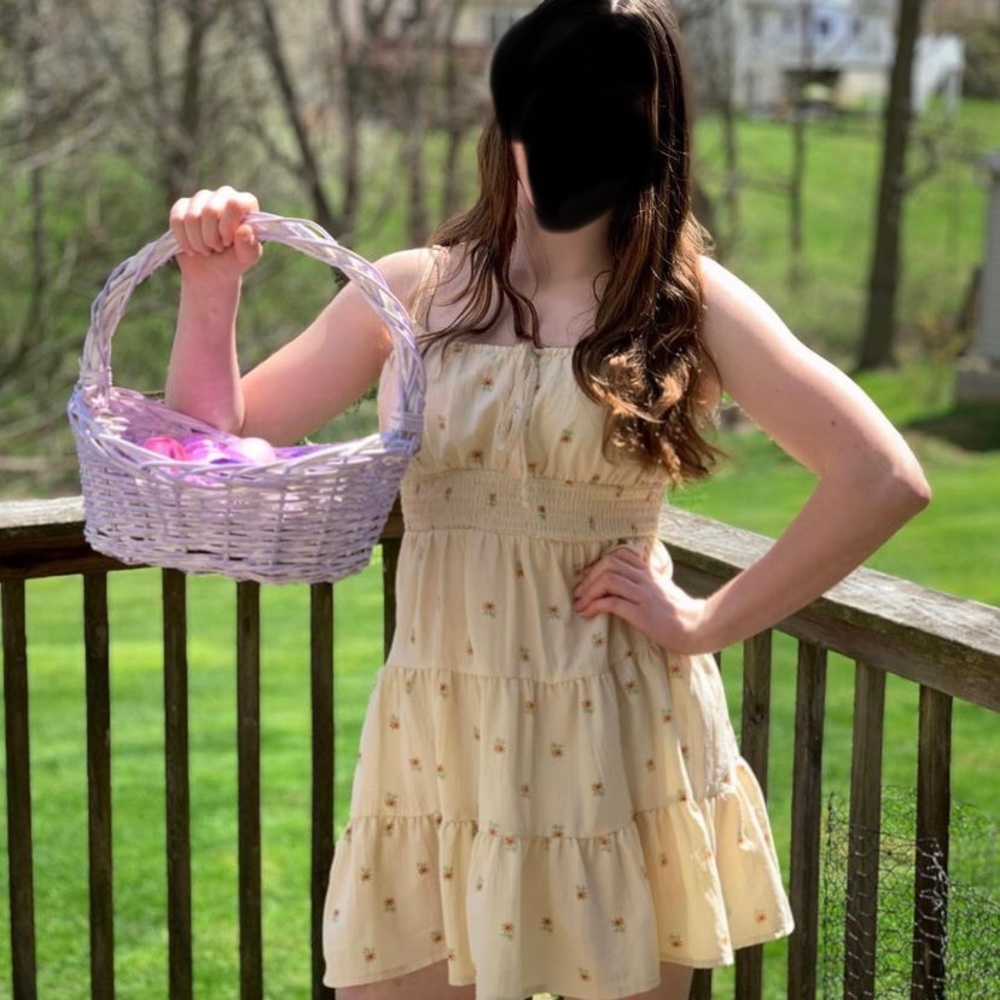 Floral sundress. Beautiful yellow flower pattern. Great for summer and spring!